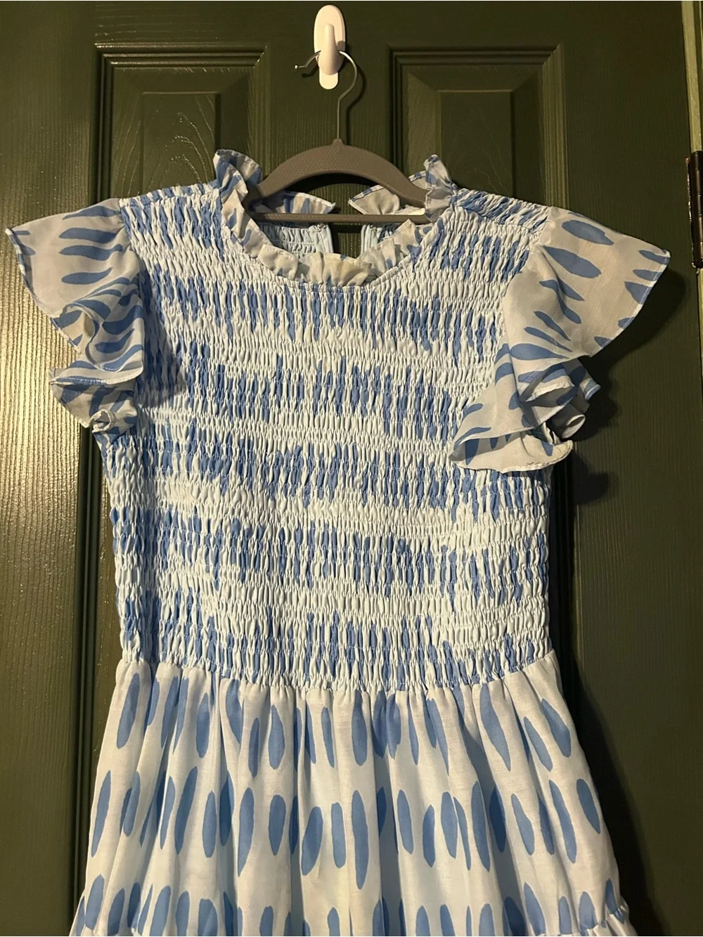 Girls' Light Blue Smocked Tiered Flutter-Sleeve Dress